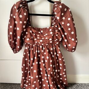 ABERCROMBIE Brown Polka Dot Dress with Puff Sleeves